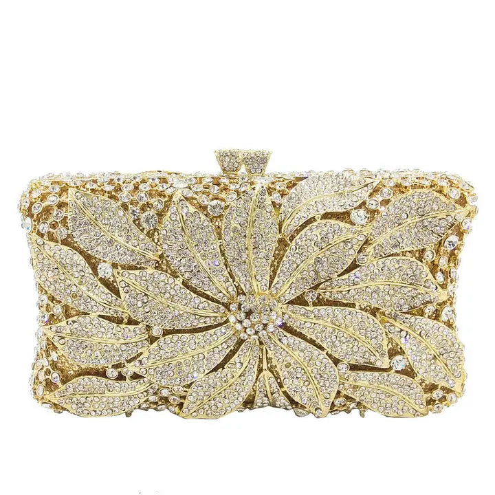 Bolsa clutch de cristal feminina, bolsa minaudiere elegante de metal com capa rígida, bolsa de mão para casamento ou para flores