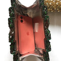 Embreagem noite de cristal de tamanho grande para mulheres, saco do telefone, diamante luxuoso, bolsa do casamento, strass verde, bolsa de ombro da senhora