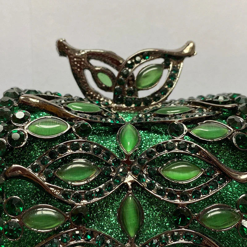 Embreagem noite de cristal de tamanho grande para mulheres, saco do telefone, diamante luxuoso, bolsa do casamento, strass verde, bolsa de ombro da senhora