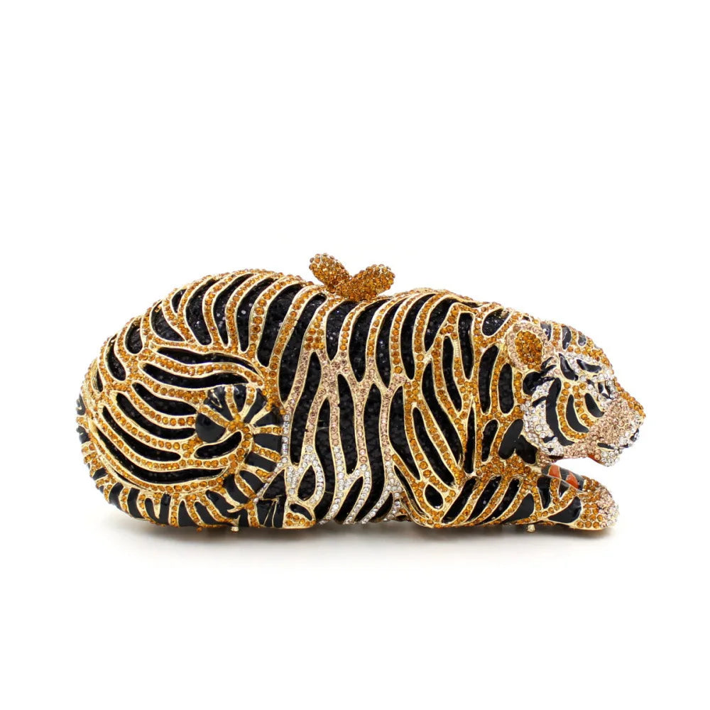 Senhoras tiger rhinestone bolsa oco para fora cristal noite embreagem bolsa diamante bolsas de noite para festa de casamento