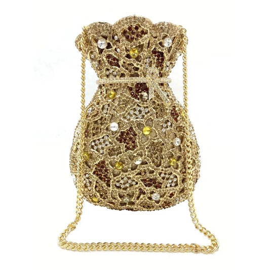 Mais novo luxo bolsa de noite feminina festa designer oco para fora cristal garras ouro strass bolsas dinheiro bolsa