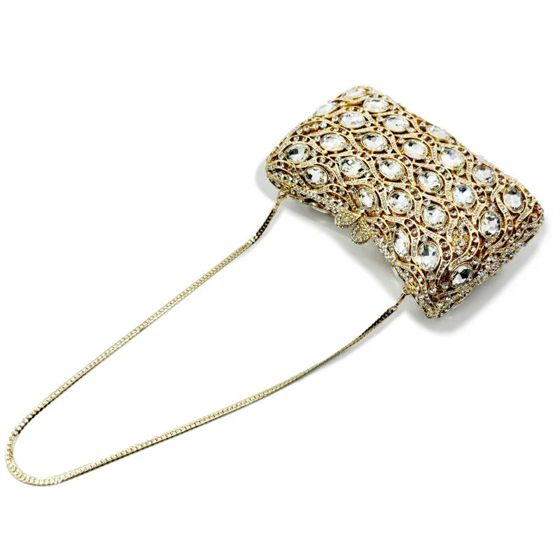 Mais novo cristal de vidro feminino noite embreagem strass sacos festa diamante casamento noiva saco luxo designer bolsas corrente metal